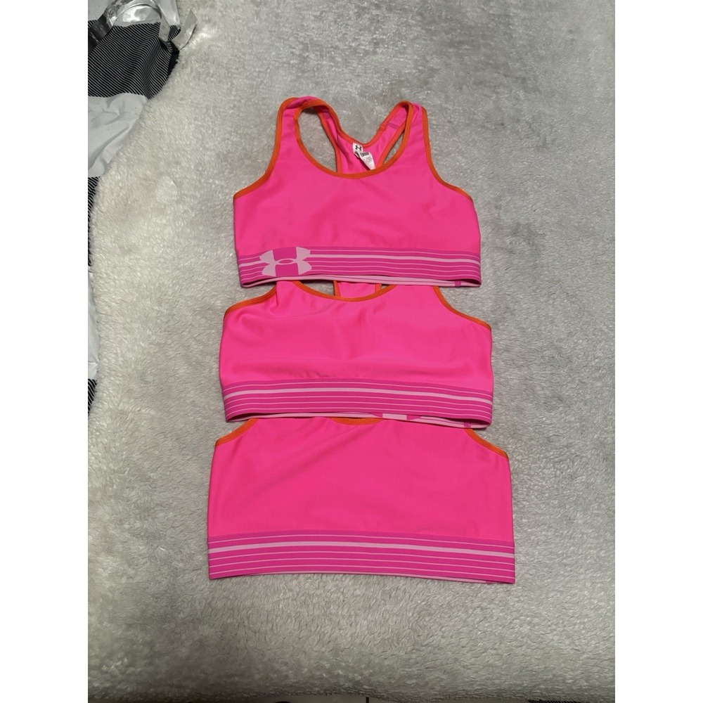 New Under Armour Women's Lot Of 3 Pink Sports Bras Paddless Small Bundle H
